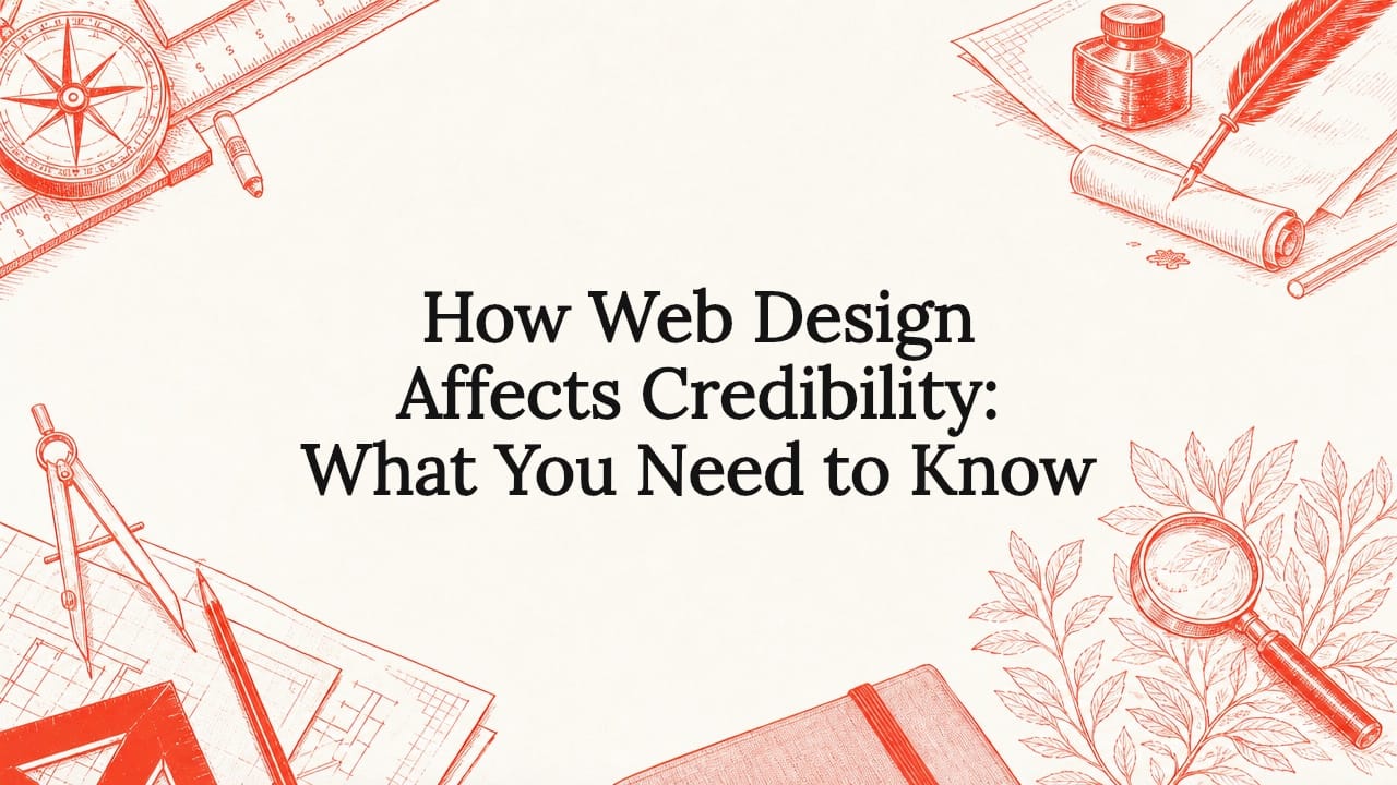 Decorative title card illustration framing the article title How Web Design Affects Credibility