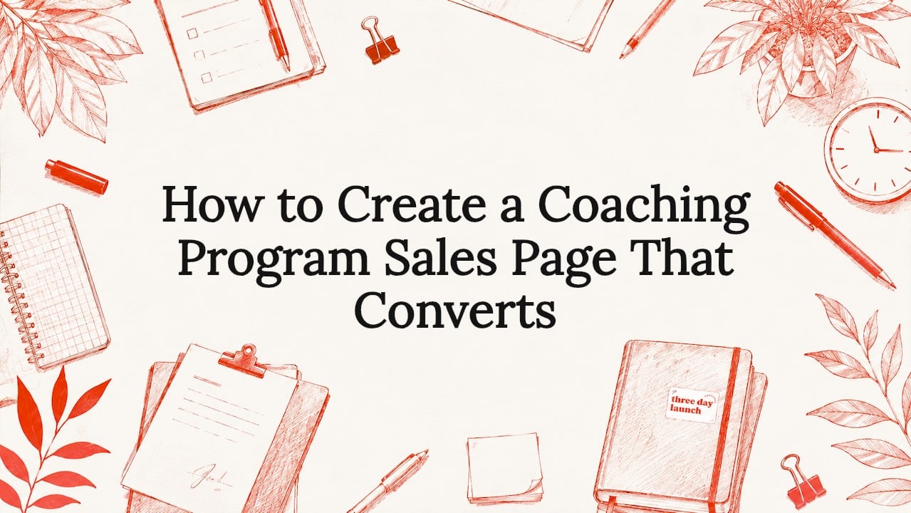 Coach reviewing a high-converting coaching program sales page layout on a laptop