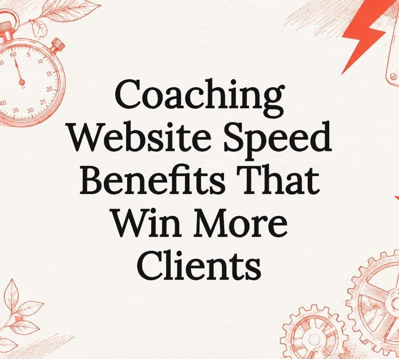 Illustration of a fast-loading coaching website with speedometer graphic showing high page speed scores Illustration of a fast-loading coaching website with speedometer graphic showing high page speed scores