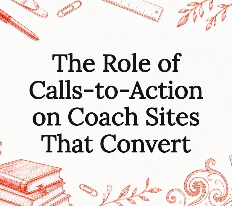 Decorative hand-drawn title card illustration of coaching tools, notebook, and botanicals representing calls-to-action on coach websites Decorative hand-drawn title card illustration of coaching tools, notebook, and botanicals representing calls-to-action on coach websites