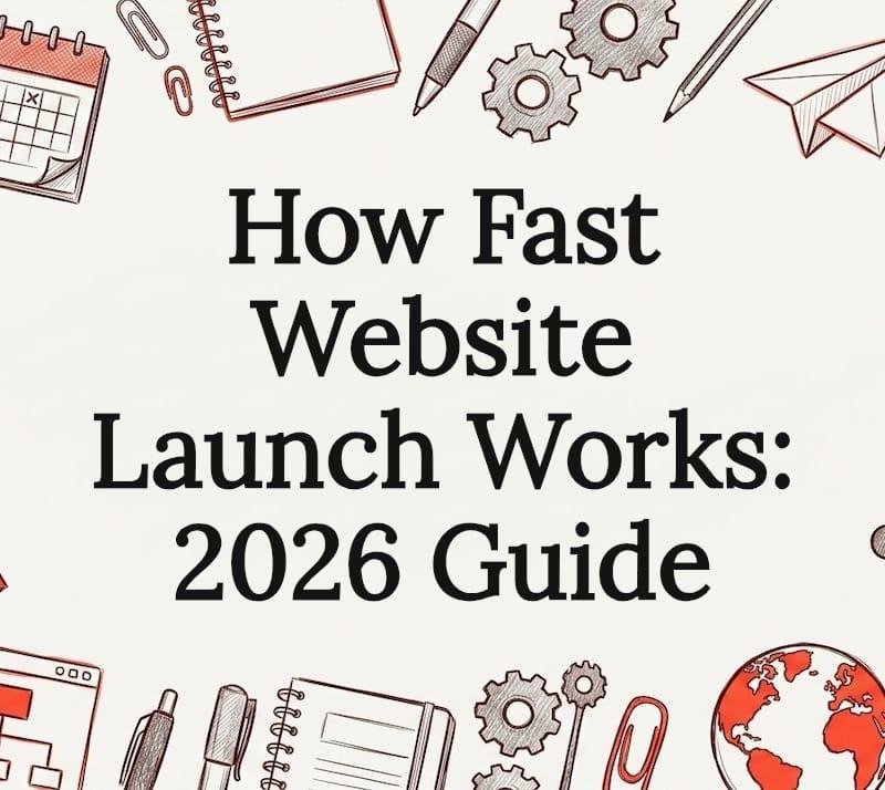 Decorative sketch of website launch icons framing the 2026 guide title card