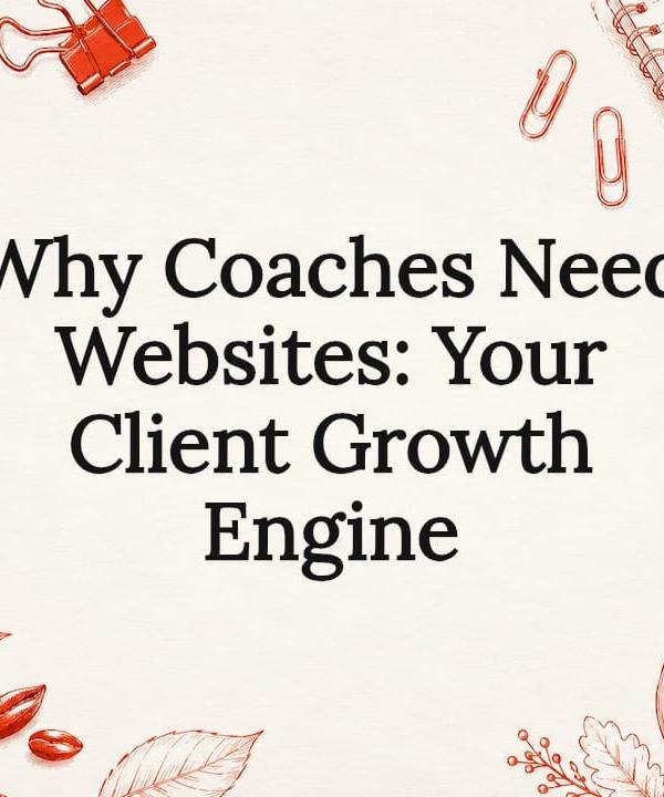 Decorative hand-drawn title card frame with vintage tools and botanicals representing a coaching website growth engine Decorative hand-drawn title card frame with vintage tools and botanicals representing a coaching website growth engine